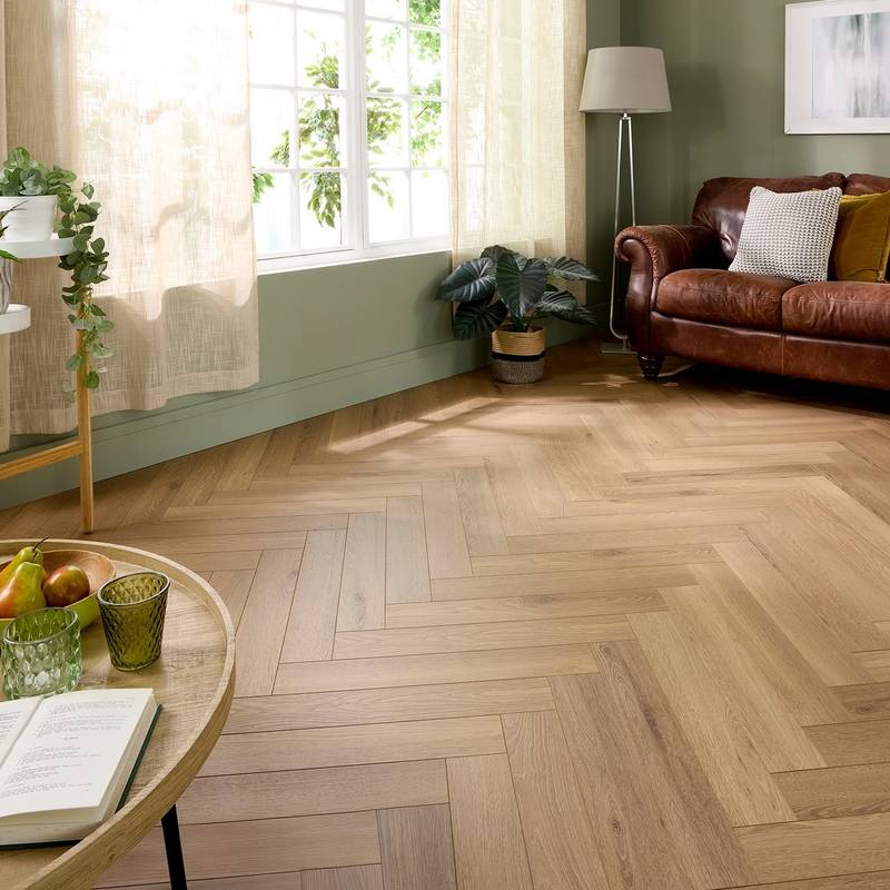 Embrace Herringbone Laminate Flooring Farmhouse Oak 14mm Built-in Underlay - image 5