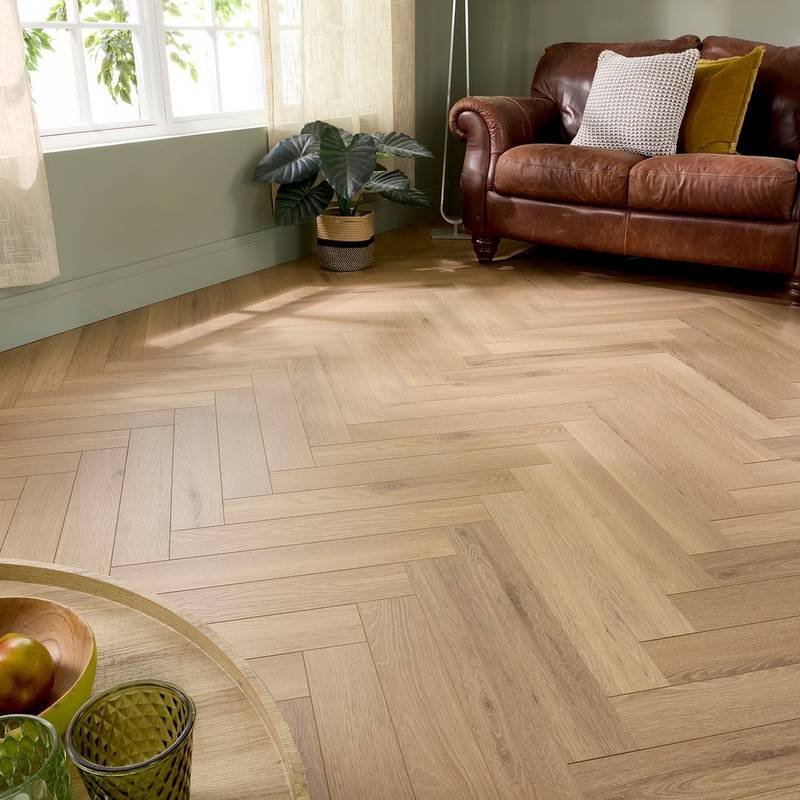 Embrace Herringbone Laminate Flooring Farmhouse Oak 14mm Built-in Underlay - image 9
