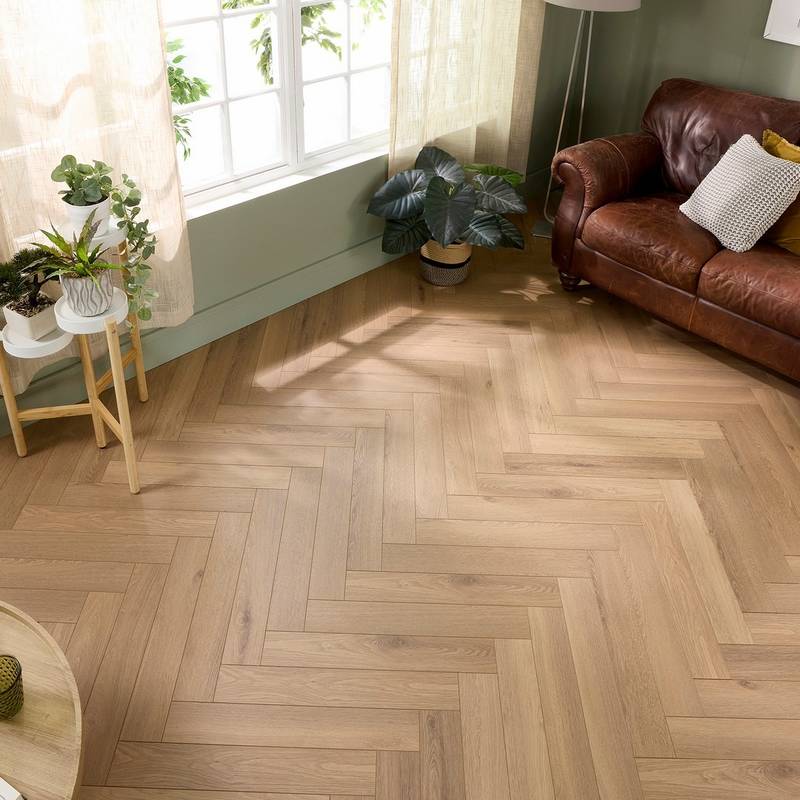Embrace Herringbone Laminate Flooring Farmhouse Oak 14mm Built-in Underlay - image 7
