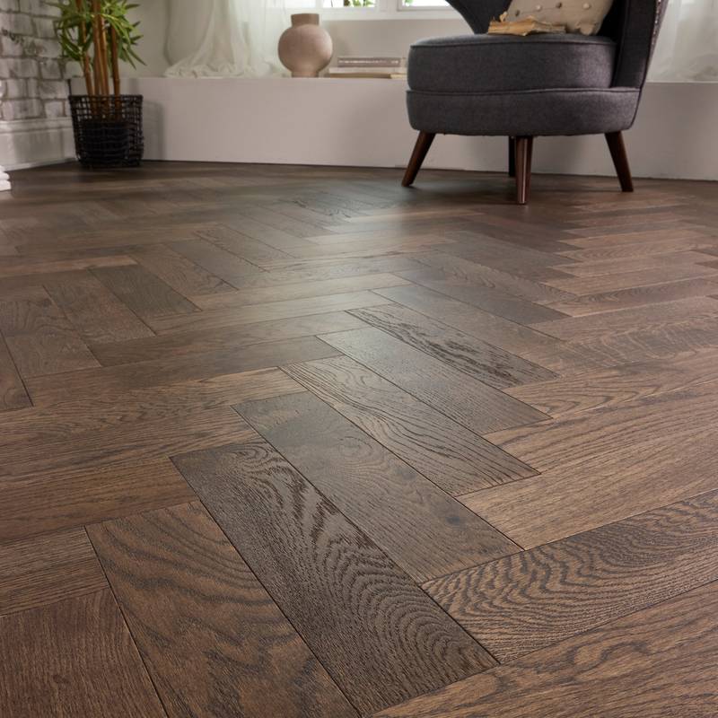 Herringbone Parquet Engineered Wood Flooring 12mm Smoked Brushed Lacquer - image 2
