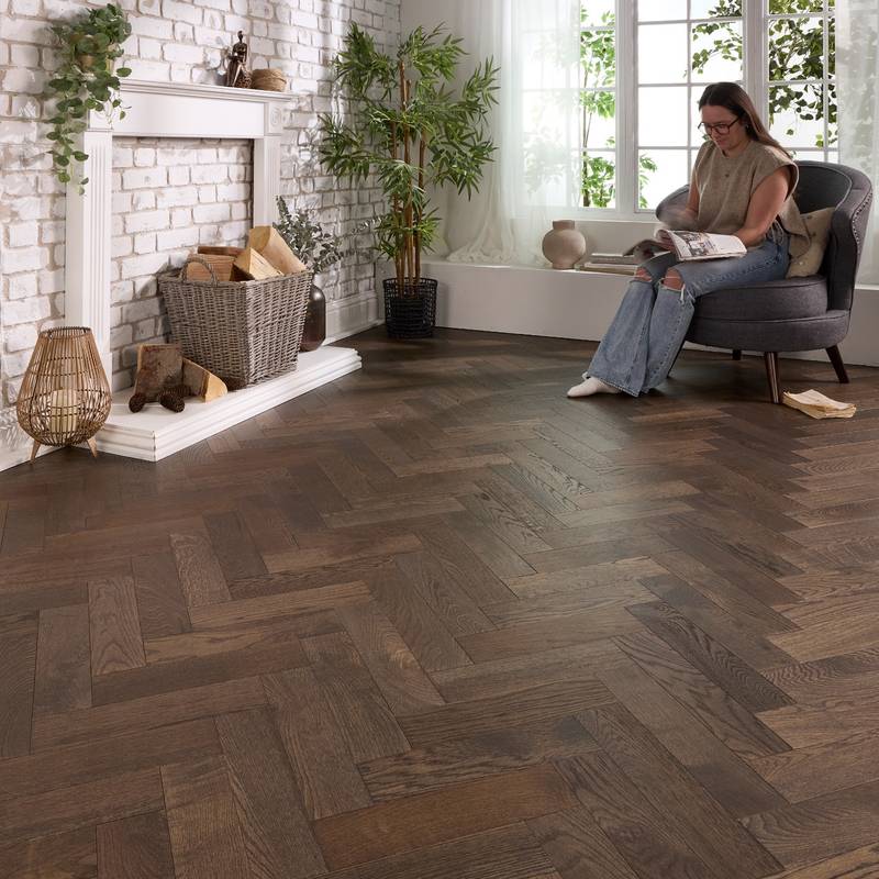 Herringbone Parquet Engineered Wood Flooring 12mm Smoked Brushed Lacquer - image 7