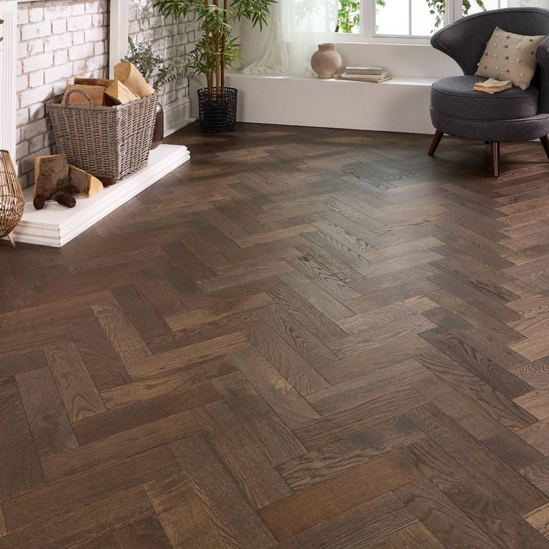 Herringbone Parquet Engineered Wood Flooring 12mm Smoked Brushed Lacquer - image 4