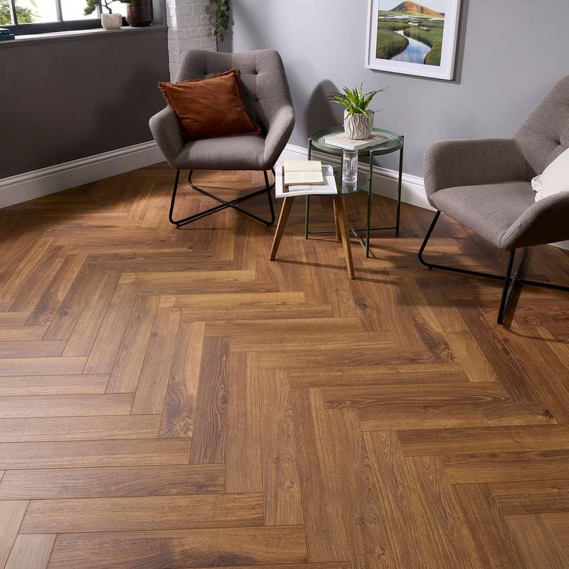 Embrace Herringbone Laminate Flooring Smoked Oak 14mm Built-in Underlay - image 8
