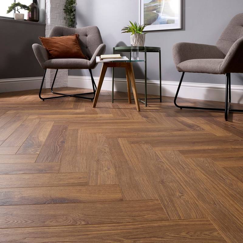 Embrace Herringbone Laminate Flooring Smoked Oak 14mm Built-in Underlay - image 5
