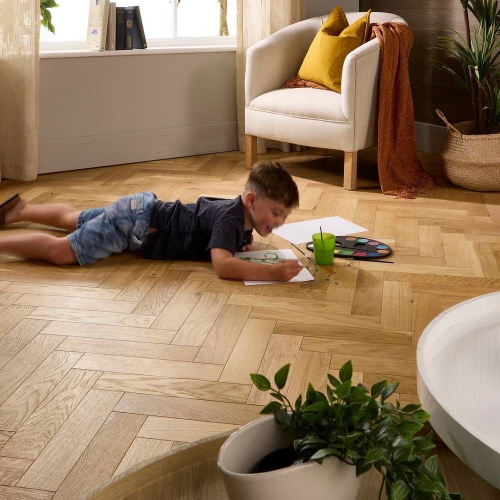 Herringbone Parquet Engineered Wood Flooring 18mm Natural Brushed Oiled 
