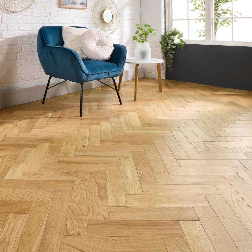Herringbone Parquet Engineered Wood Flooring 18mm Natural Brushed Matt Lacquer