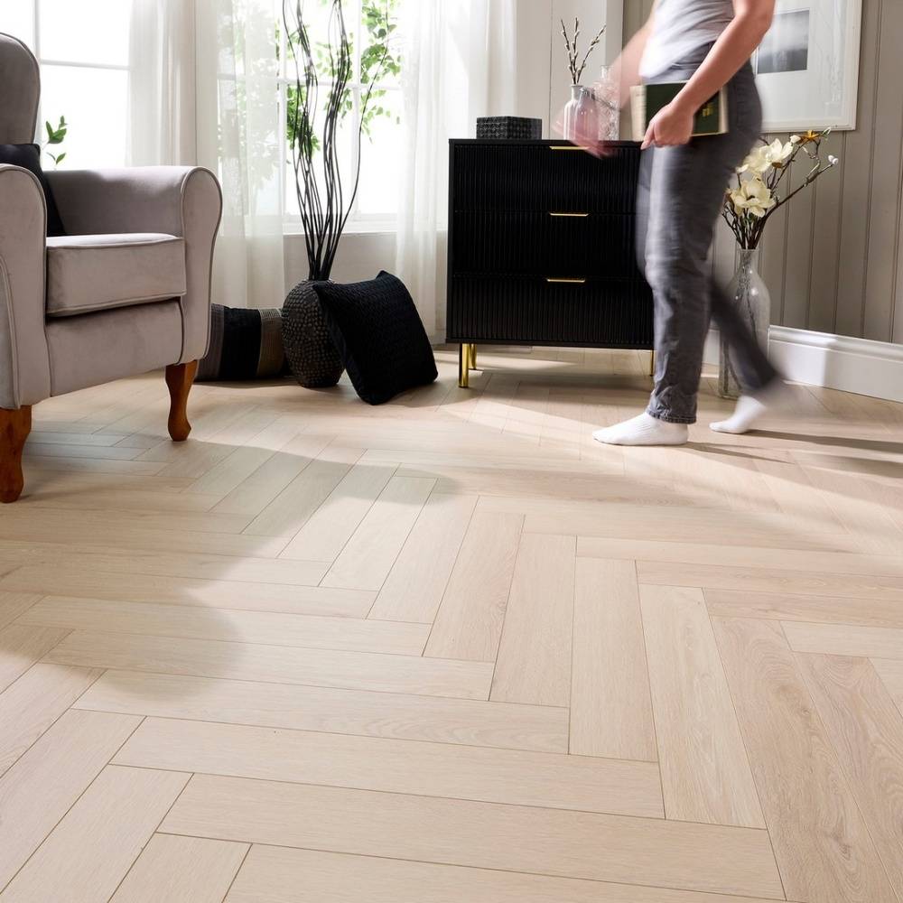 Embrace Herringbone Polar Oak 14mm Laminate Flooring Built-in Underlay