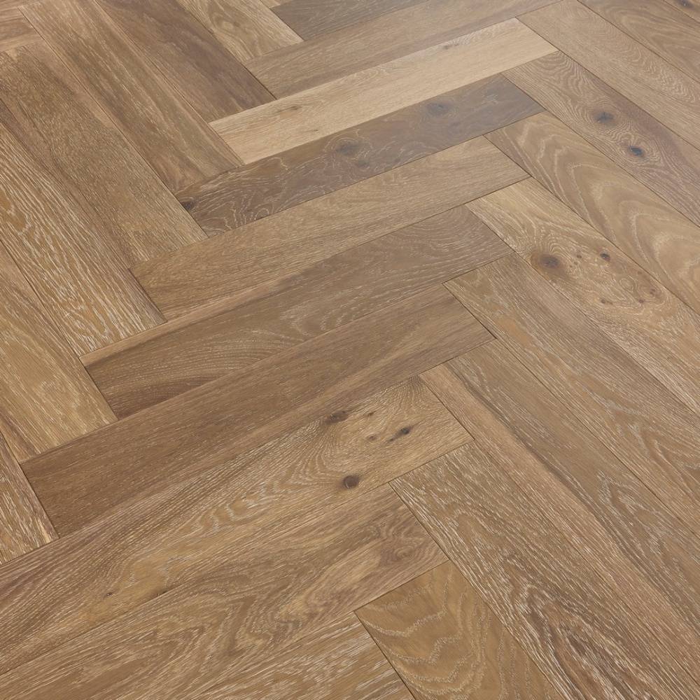Herringbone Parquet Engineered Wood Flooring 14mm Genuine Smoke Grey Oak Brushed Oiled  - Big