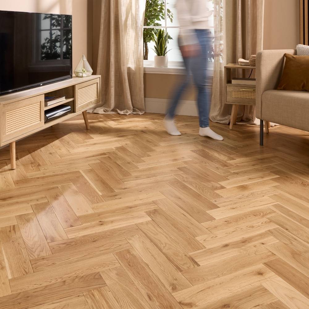 Herringbone Solid Wood Flooring 18mm Natural Matt Lacquer