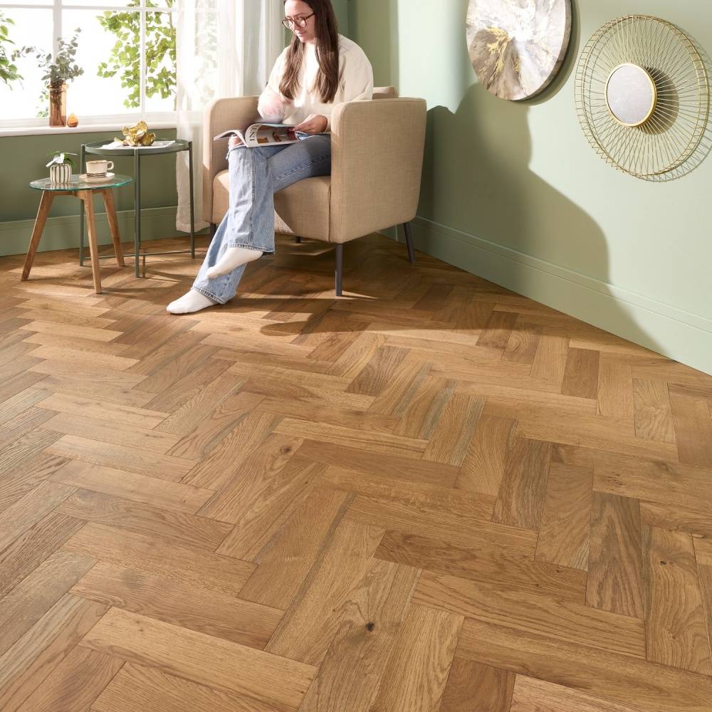 Herringbone Parquet Engineered Wood Flooring 12mm Double Smoked Brushed Lacquer