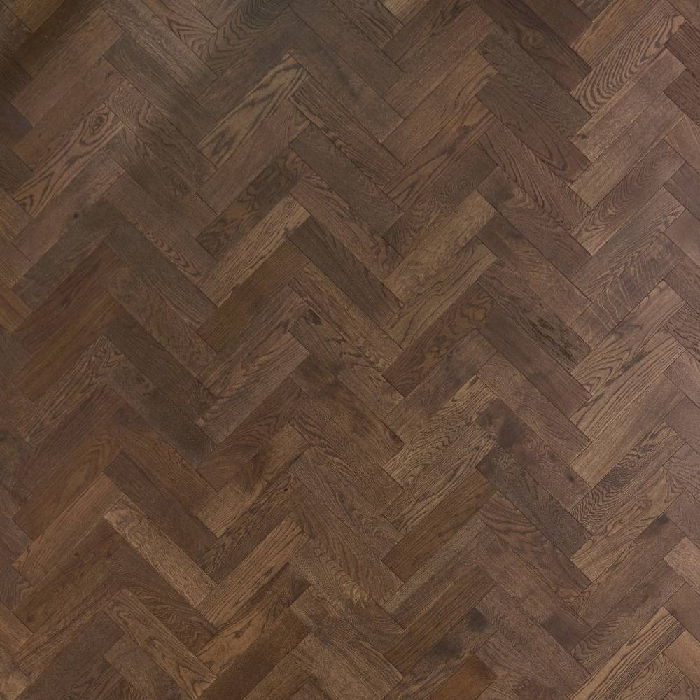 Herringbone Parquet Engineered Wood Flooring 12mm Smoked Brushed Lacquer - Big
