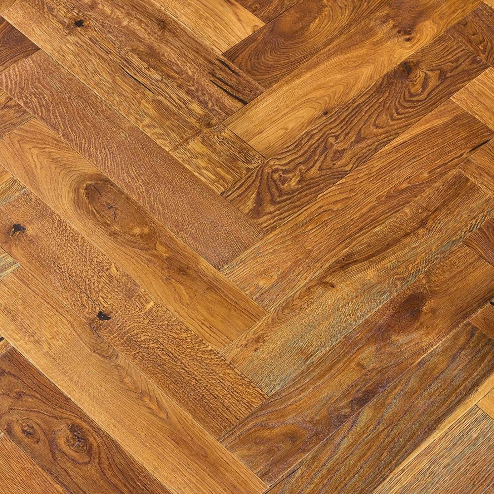 Herringbone Parquet Distressed Engineered Wood Flooring 15mm Double Smoked Hard Wax Oiled - Big
