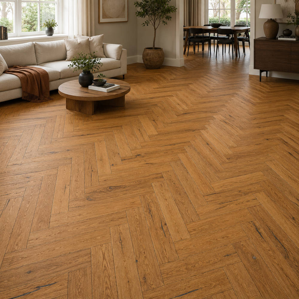 Herringbone Parquet Engineered Wood Flooring 15mm Rich Oak Hard Wax Oiled