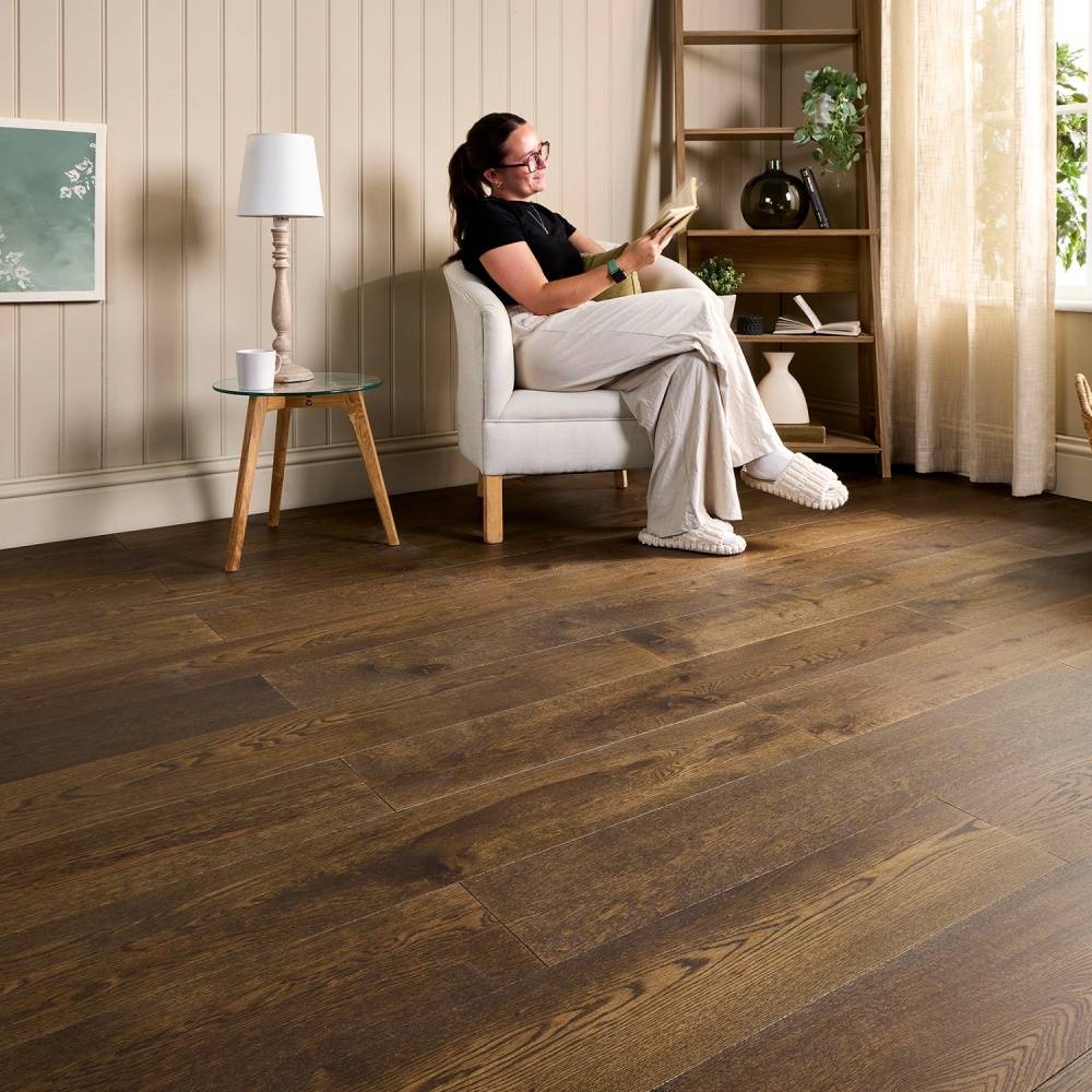 Manor Cathedral Click Engineered Wood Flooring 10mm x 185mm Smoked Oak Brushed Lacquer