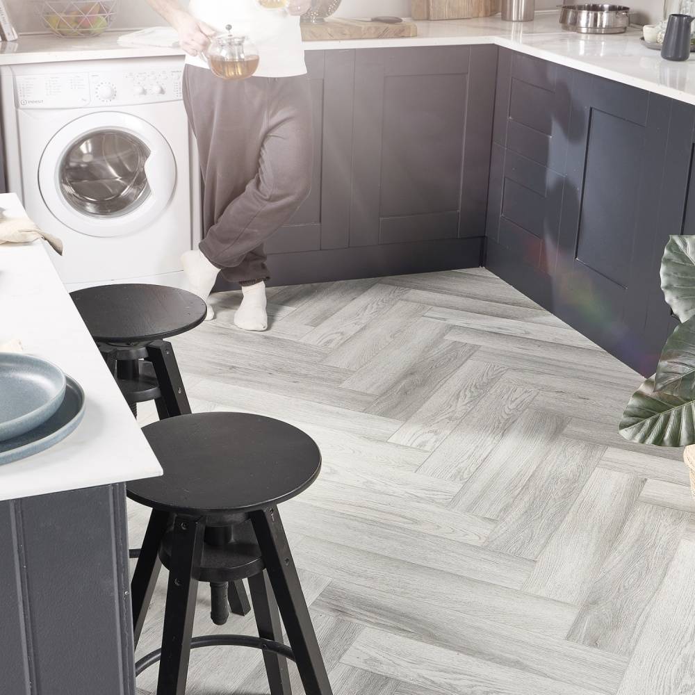 Aqua Plank Ravine Grey Herringbone Click Vinyl Flooring