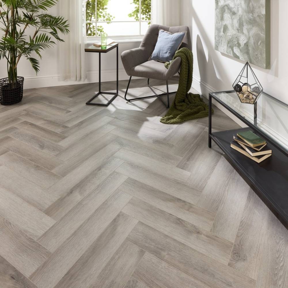 Aqua Plank Ingot Grey Herringbone Click Vinyl Flooring