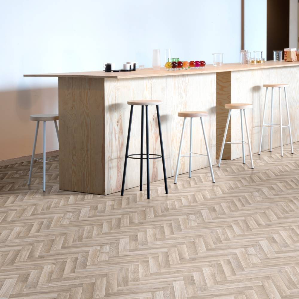 Contract Safe Vinyl Flooring Oak Chevron 913M 2mtr Wide