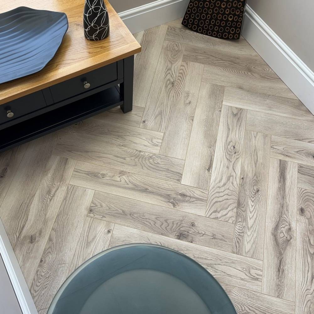 Embrace Herringbone Laminate Flooring Chalk Oak 8mm  63268 