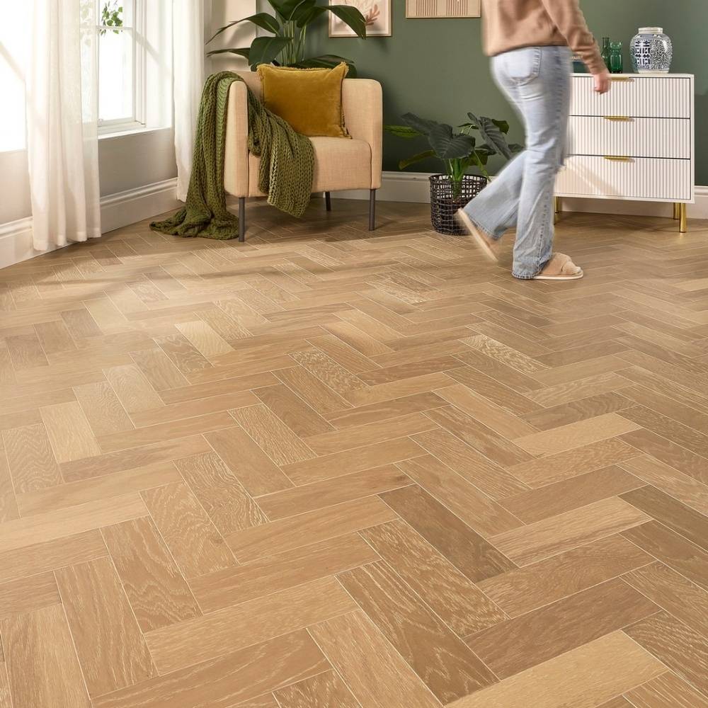 Herringbone Parquet Engineered Wood Flooring 10mm Smoked White Oak Brushed Matt Lacquer