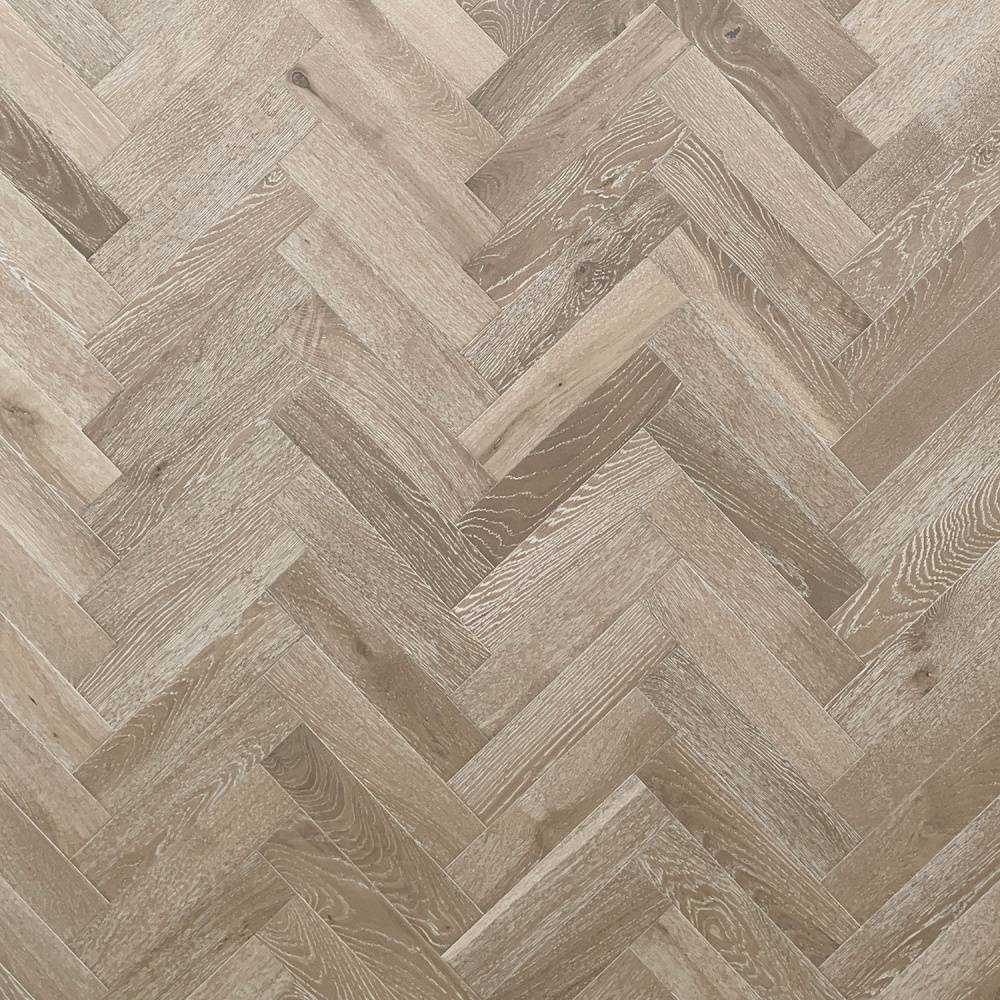 Herringbone Parquet Engineered Wood Flooring 18mm Smoke Grey Oak Brushed UV Oiled  - Big