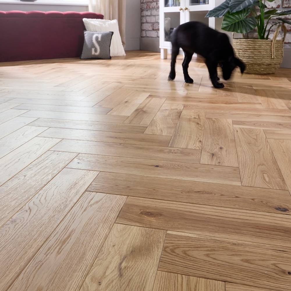 Herringbone Solid Wood Flooring 18mm Natural Brushed Oiled