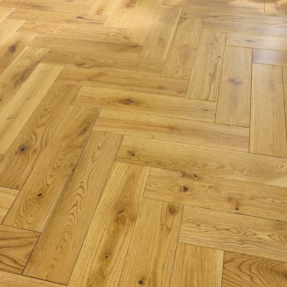 Herringbone Solid Wood Flooring 18mm Golden Brushed Matt Lacquer - Big