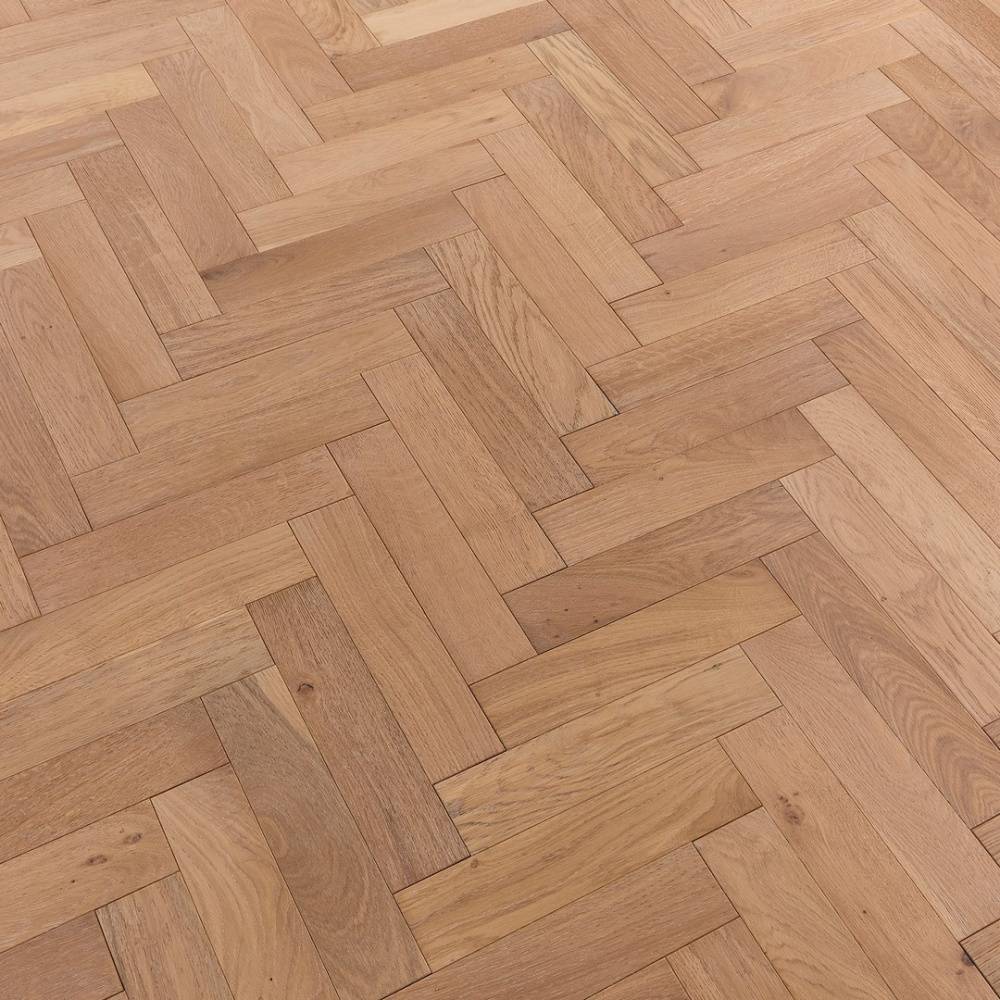 Herringbone Parquet Engineered Wood Flooring 18mm Deep Brushed White Oiled - Big