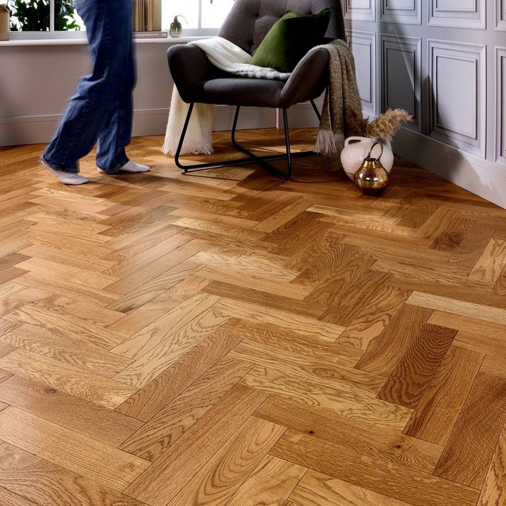 Herringbone Parquet 18mm Natural Blackline Brushed Matt Lacquered Engineered Flooring