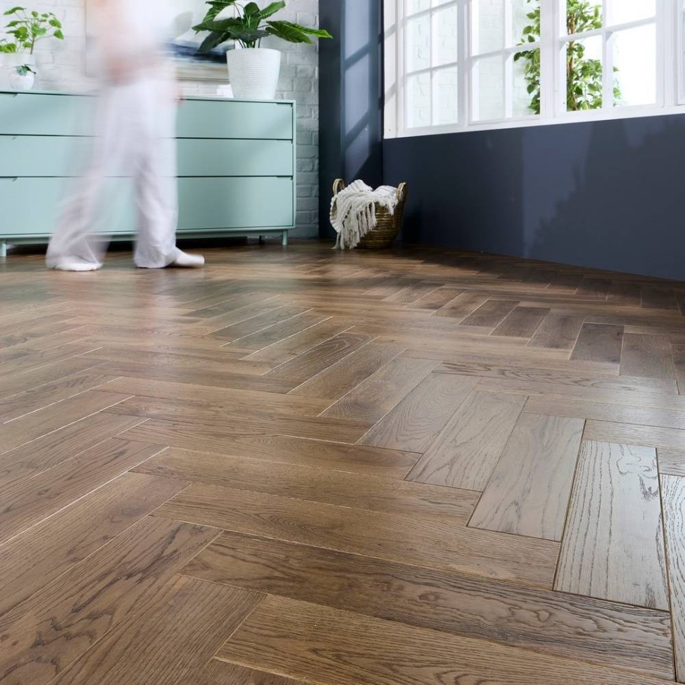 Herringbone Solid Wood Flooring 18mm Smoke Brushed Oiled