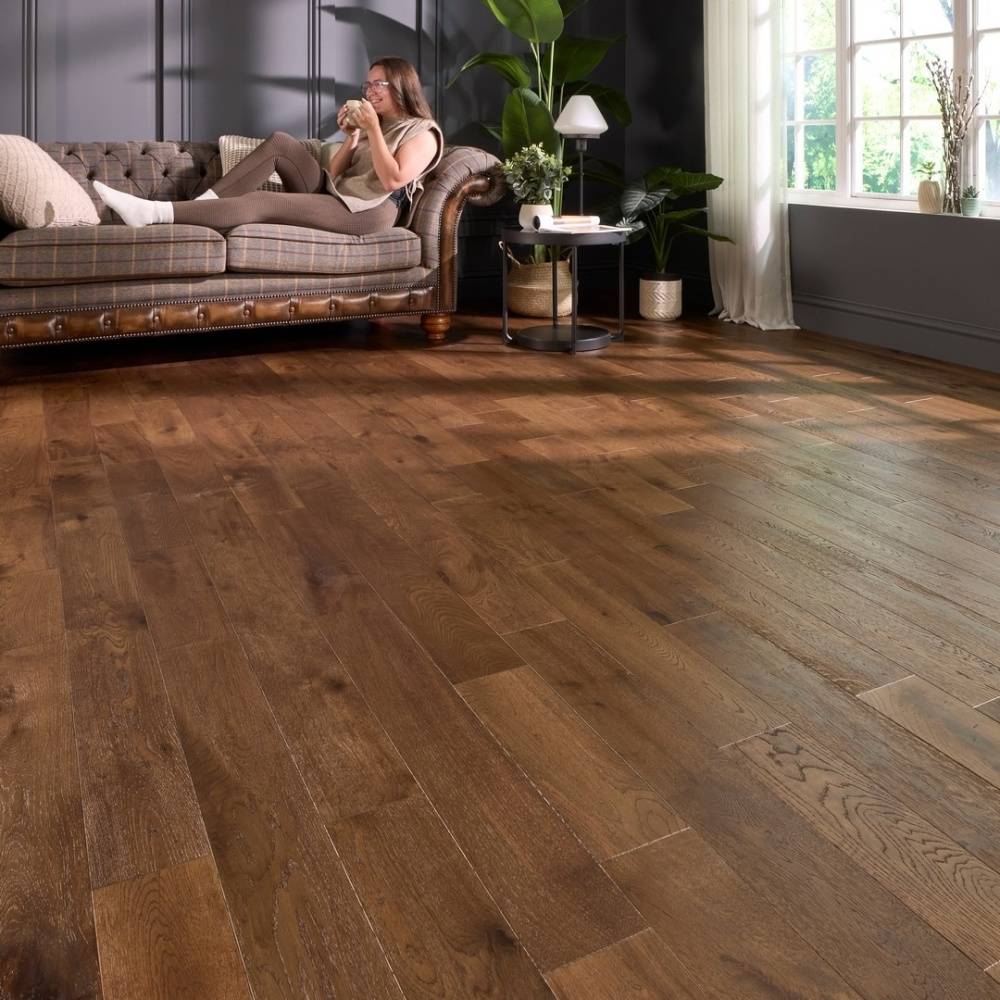 Malton 18mm x 120mm Double Smoked Brushed Matt Lacquer Solid Oak Flooring