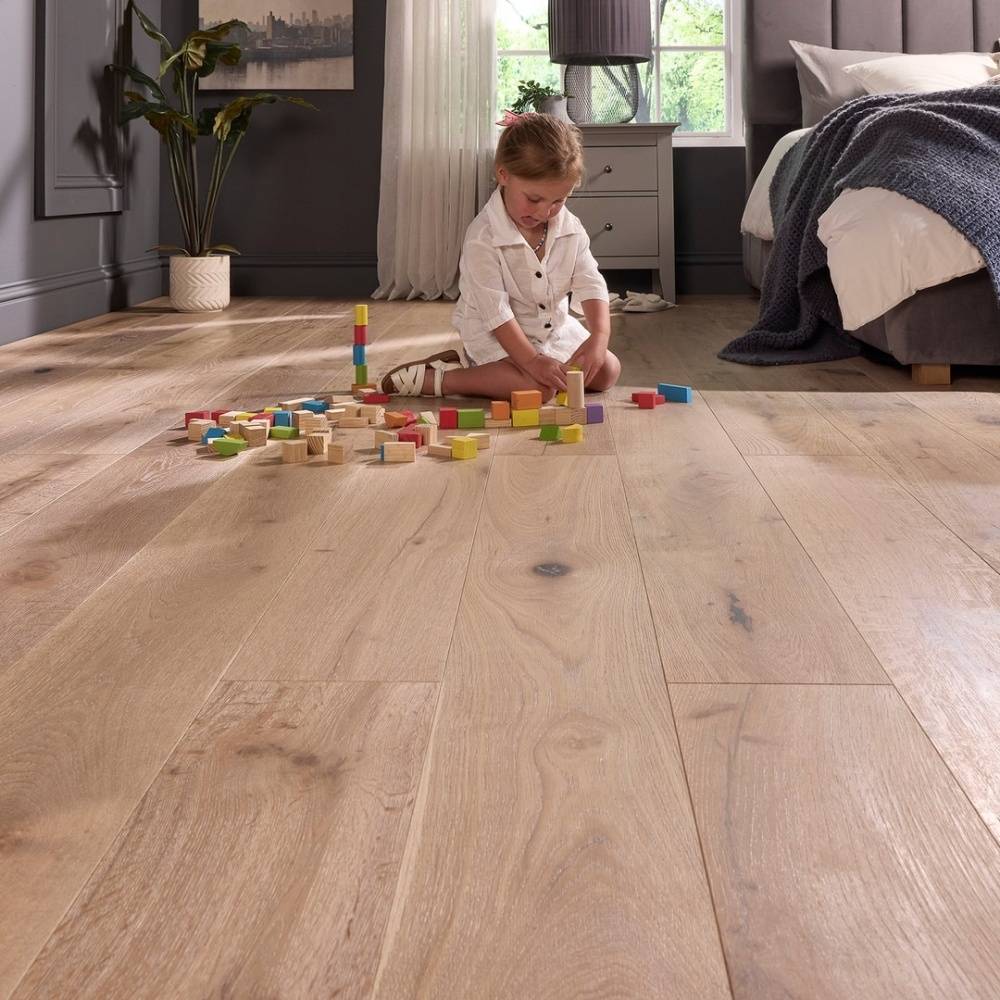 Manor Kelham Engineered Wood Flooring 18mm x 190mm Limed White Brushed Matt Lacquered 