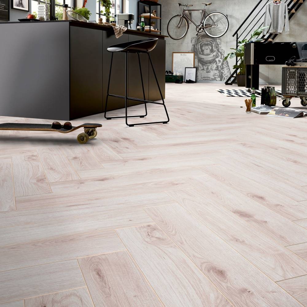 Prestige Herringbone Laminate Flooring Frosted Oak 8mm 3516