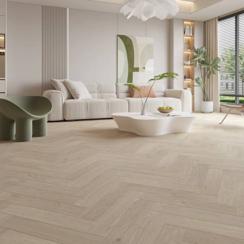 Embrace Herringbone Laminate Flooring Arctic Beige 14mm Built-in Underlay