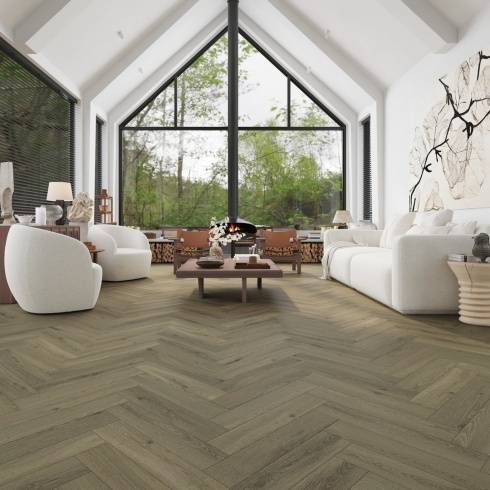 Embrace Herringbone Laminate Flooring Crystal Oak 14mm Built-in Underlay