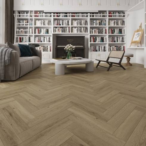 Embrace Herringbone Laminate Flooring Farmhouse Oak 14mm Built-in Underlay