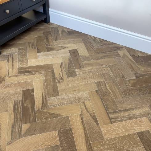 Herringbone Parquet 10mm Smoked White Oak Brushed Matt Lac