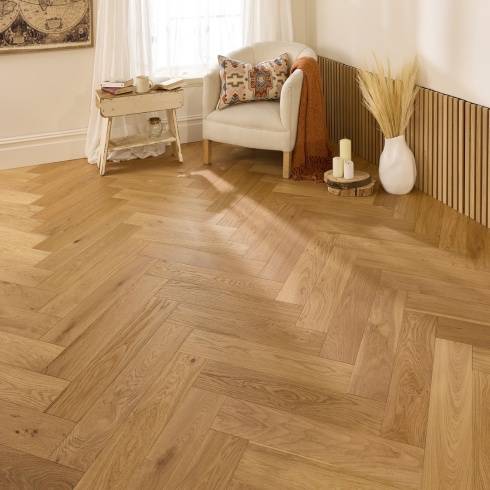 Herringbone Parquet 14mm Natural Oak Brushed Matt Lacquer Floor