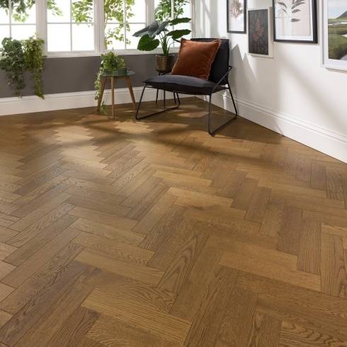 Herringbone Parquet 18mm Harvest Oak Brushed Matt Lacquer Engineered