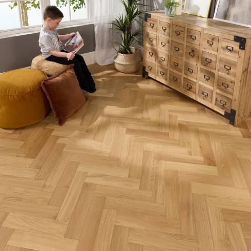 Herringbone Parquet 18mm Natural Oak Brushed Matt Lacquer Engineered