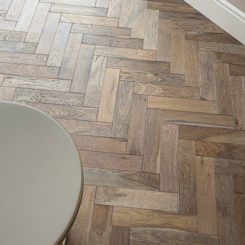 Herringbone Parquet 18mm Smoke White Brushed Oiled Engineered 