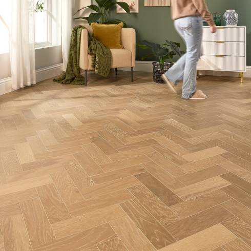 Herringbone Parquet Engineered Wood Flooring 10mm Smoked White Oak Brushed Matt Lacquer