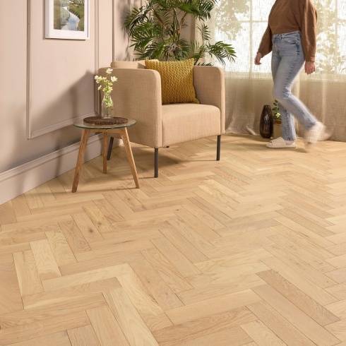 Herringbone Parquet Engineered Wood Flooring 18mm Nude Brushed Matt Lacquered 