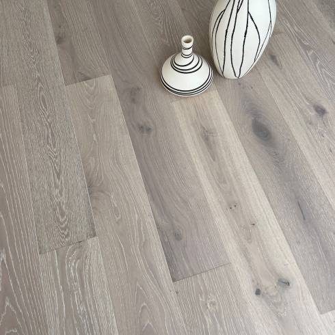 Wroxton Engineered Wood Flooring 14mm x 190mm White Stained Oak Brushed Matt Lacquer