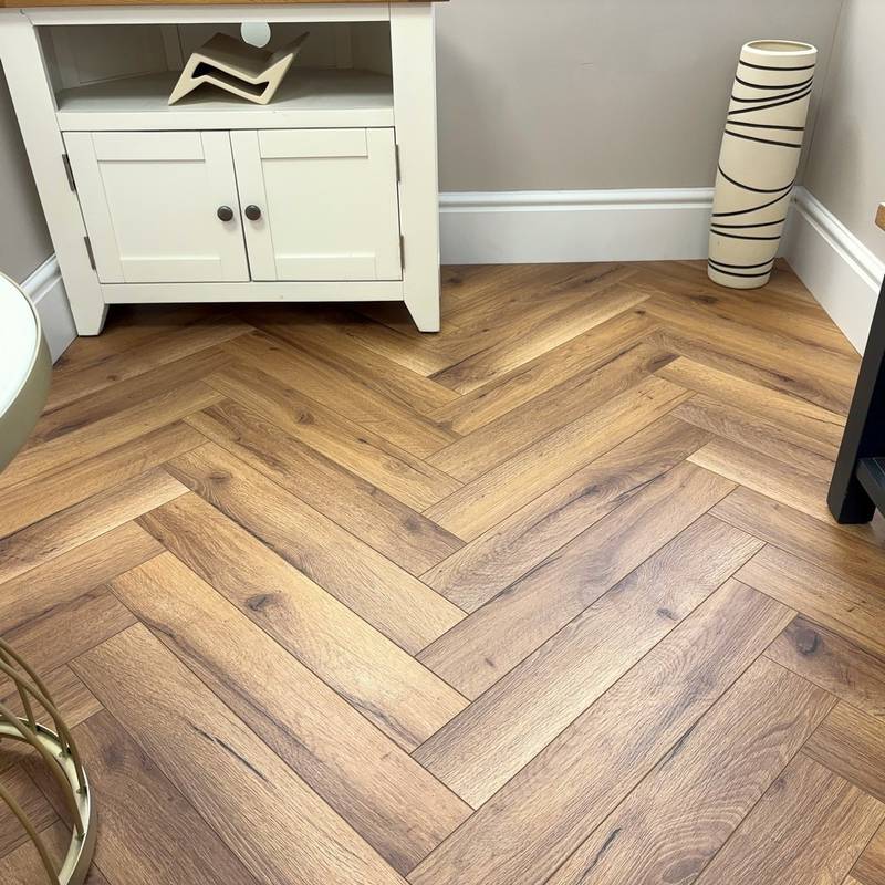 Embrace Herringbone Laminate Flooring Traditional Oak 12mm  - image 2
