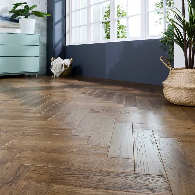 Herringbone Solid Wood Flooring 18mm Smoke Brushed Oiled - image 4