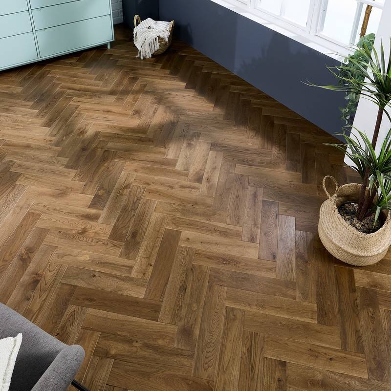Herringbone Solid Wood Flooring 18mm Smoke Brushed Oiled - image 7
