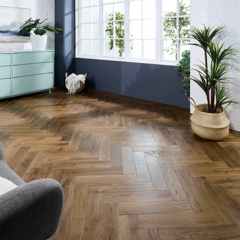 Herringbone Solid Wood Flooring 18mm Smoke Brushed Oiled - image 5
