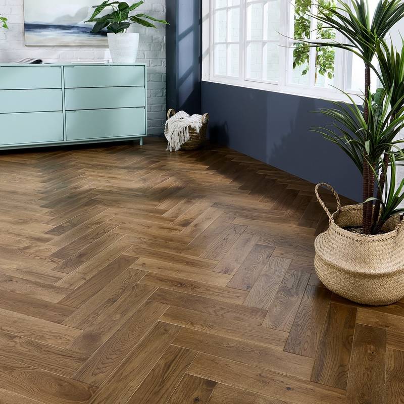 Herringbone Solid Wood Flooring 18mm Smoke Brushed Oiled - image 8